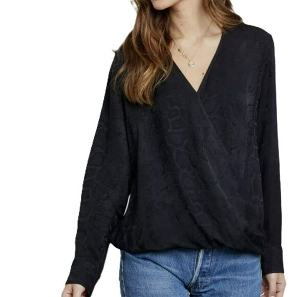 Rails Hillary Black‎ Snake Jacquard Wrap Blouse Top Size L - Picture 15 of 15
